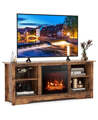 Gymax 58'' Tv Stand w/18'' Electric Fireplace Heater, Adjustable Shelves, Remote Control