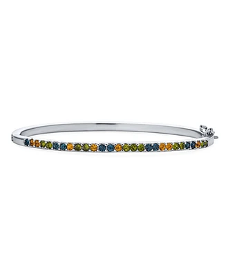 Bling Jewelry Thin Dainty Cubic Zirconia Cz Orange Blue Green 1/2 Eternity Tennis Stackable Multi Color Bangle Bracelet For Women 7-7.5 Inch - Multi