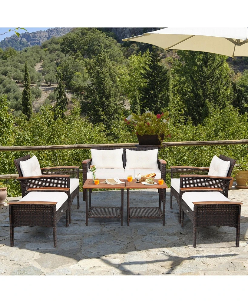 Slickblue 7 Pieces Patio Rattan Cushioned Conversation Furniture Set