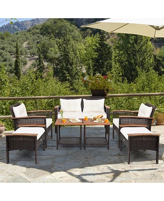 Slickblue 7 Pieces Patio Rattan Cushioned Conversation Furniture Set