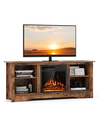 Gymax Fireplace Tv Stand for 65'' Flat Screen Tv w/ 18'' Electric Fireplace Heater