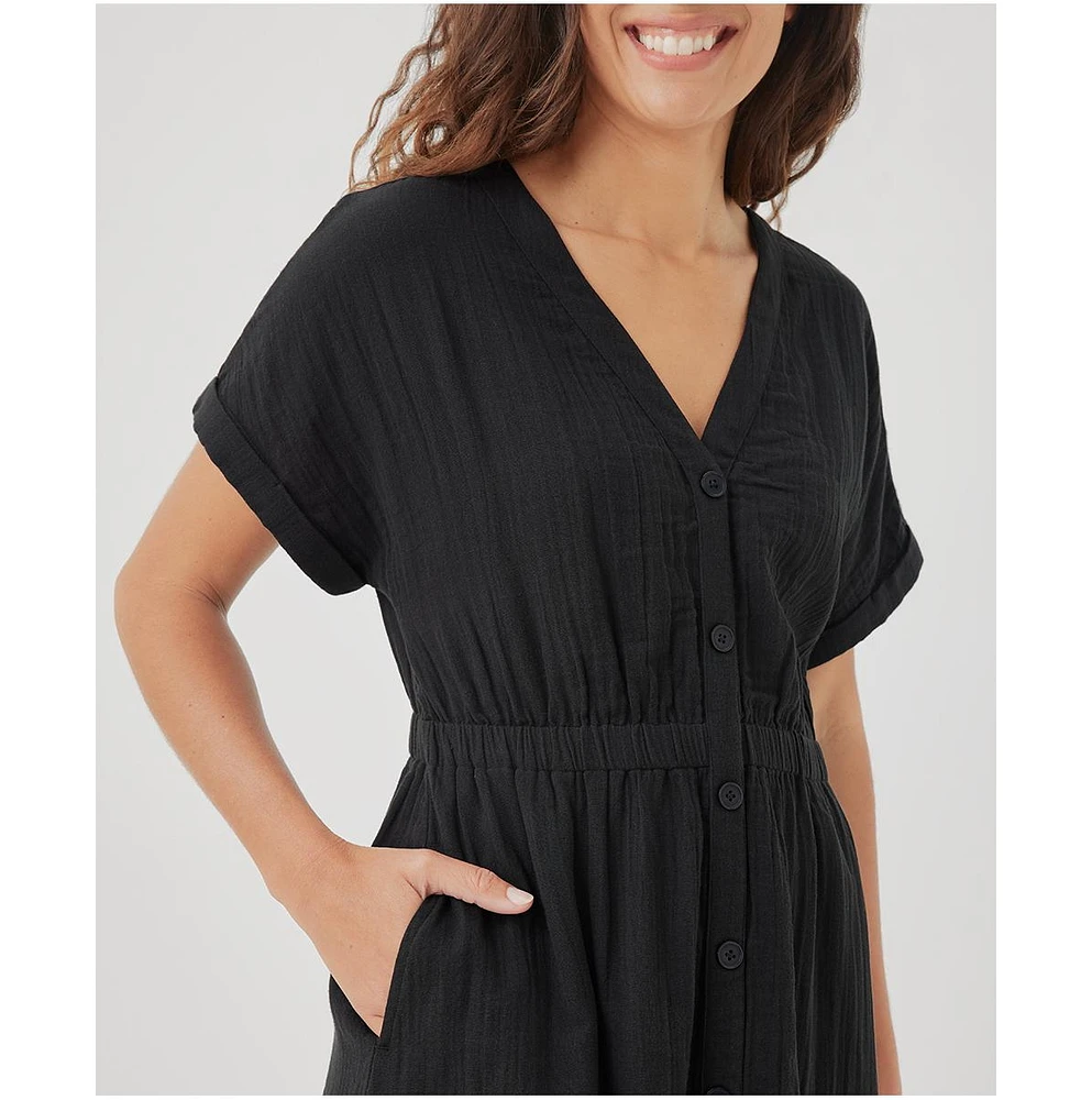 Pact Women's Organic Cotton Coastal Double Gauze Short Sleeve Dress