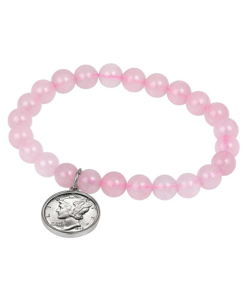 American Coin Treasures 16540 Rose Quartz Bracelet with Mercury Dime Coin