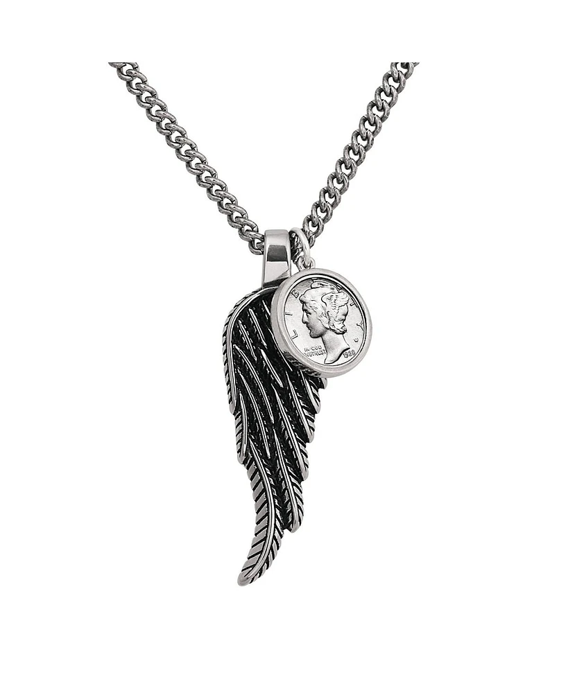 American Coin Treasures 17099 23 in. Mercury Dime Stainless Steel Wing Pendant with Curb Chain, Silver