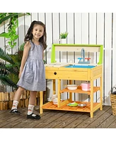 Outsunny Mud Kitchen, Outdoor Kitchen Playset for Kids w/ Faucet and Sink - Multi