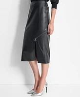 Dkny Women's Zipper-Hem Faux Leather Midi Skirt