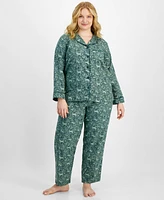 Charter Club Plus Cotton Flannel Printed Pajama Set, Created for Macy's