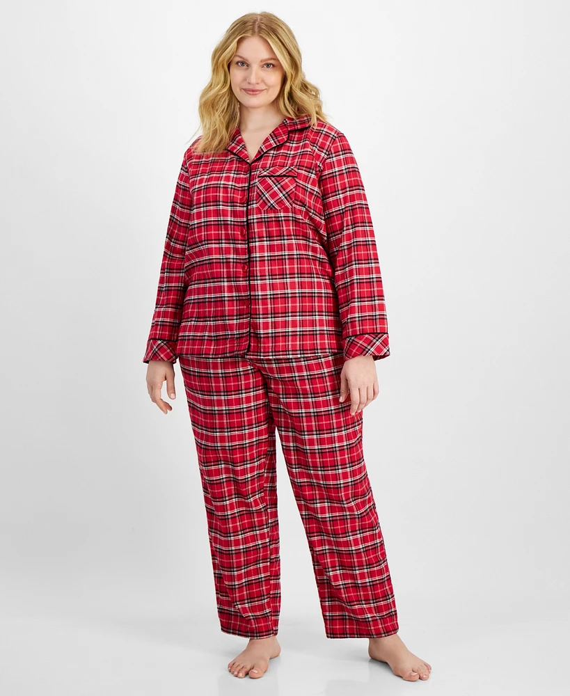 Charter Club Plus Cotton Flannel Printed Pajama Set, Created for Macy's