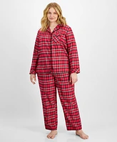 Charter Club Plus Cotton Flannel Printed Pajama Set, Created for Macy's