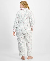 Charter Club Plus Cotton Flannel Printed Pajama Set, Created for Macy's