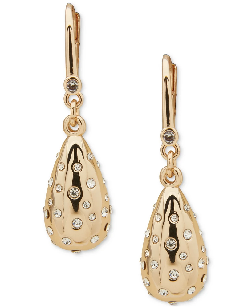 Dkny Gold-Tone Pave Puffy Tear-Shape Drop Earrings