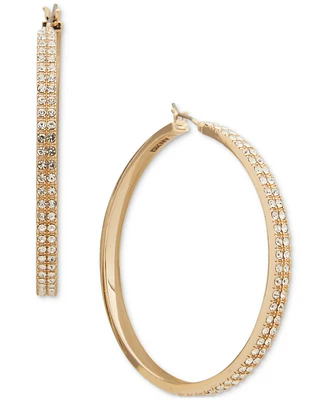 Dkny Gold-Tone Pave Two Row Medium Hoop Earrings, 1.5"