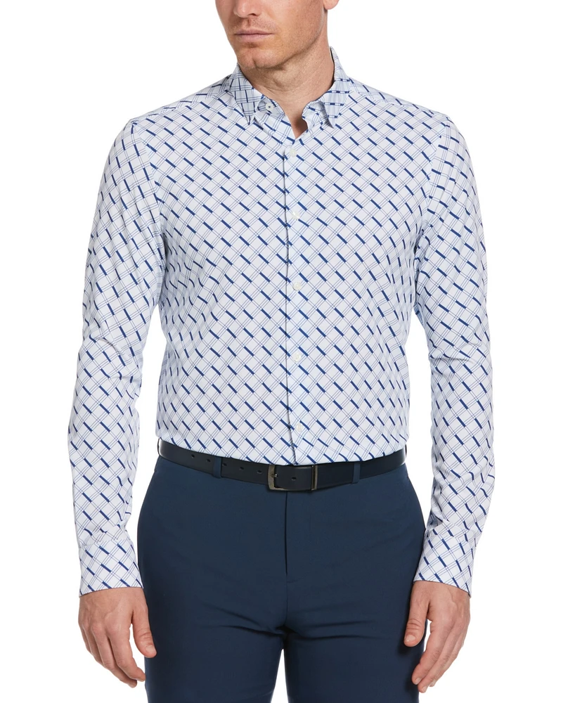 Perry Ellis Men's Slim Fit Long Sleeve Button-Front Grid Print Stretch Shirt