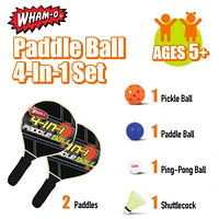 Wham-o Ultimate Paddle Ball Game 4 in 1, Indoor and Outdoor Wooden Racket Paddle Game Set