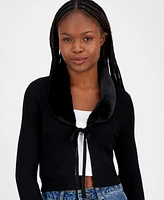 Ultra Flirt Juniors' Faux-Fur Tie-Front Cardigan