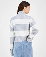 Ultra Flirt Juniors' Stripe Cuffed Sleeve Turtleneck Sweater