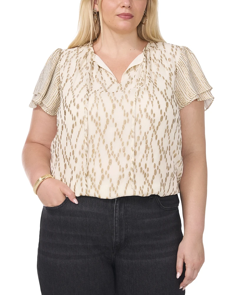 Vince Camuto Plus Size Metallic-Print Flutter-Sleeve Blouse