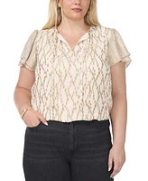 Vince Camuto Plus Metallic-Print Flutter-Sleeve Blouse