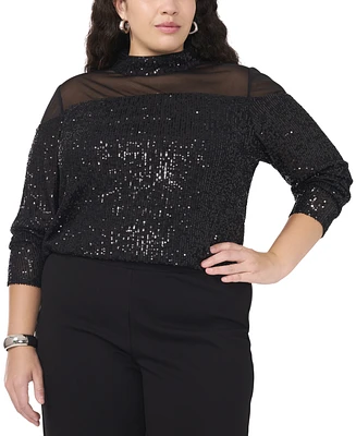 Vince Camuto Plus Illusion-Trim Sequined Top