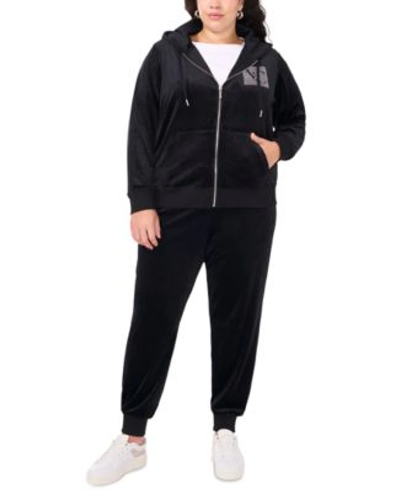 Vince Camuto Plus Size Velour Rhinestone Logo Hoodie Drawstring Waist Jogger Pants Created For Macys