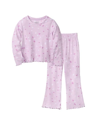 Cuddl Duds Girls Thermal Butterfly 2 Piece Pajama Set