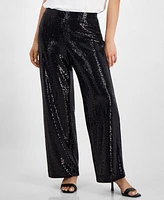 Ak Anne Klein Petite Pull-On Wide-Leg Sparkle Pants