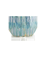 Mia 25" High Mid Century Modern Coastal Table Lamp Blue Drip Ceramic Single Off-White Shade Living Room Bedroom Bedside Nightstand House Office Home K