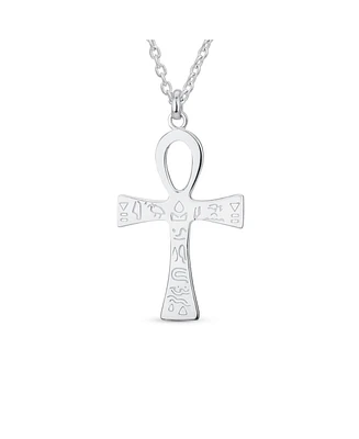 Bling Jewelry Large Religious Egyptian Hieroglyphs Key To Life Egyptian Ankh Cross Pendant Necklace For Women Sterling Silver