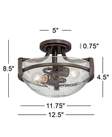 Regency Hill Mallot Modern Ceiling Light Semi Flush Mount Fixture 13" Wide 2-Light Oil Rubbed Bronze Clear Seedy Glass Bowl Shade for Bedroom Hallway