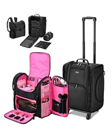 Byootique Rolling Makeup Train Case & Backpack Kit w/ 7 Toiletry Bags Travel