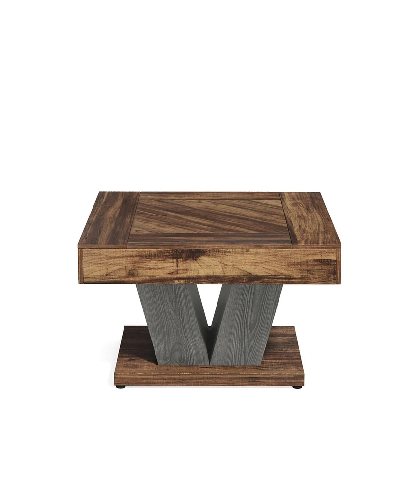 Tribesigns Square Coffee Table, Wood Coffee Table for Living Room, 31.5" Modern Center Table Cocktail Tea Table Accent Table, Rustic Brown & Black