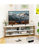 Costway Corner TV Stand for Tvs up to 65" Console Table with Ac Outlets&Usb A Ports