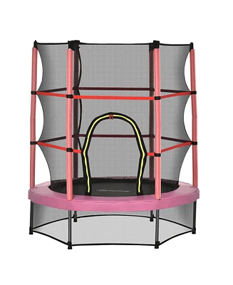 Outsunny Φ5FT Kids Trampoline with Enclosure Net for Age 3 to 6 Years Pink