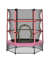 Outsunny Φ5FT Kids Trampoline with Enclosure Net for Age 3 to 6 Years Pink