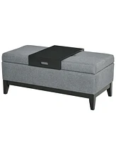 Homcom Rectangular Tufted Fabric Storage Bench Upholstered Ottoman Tray