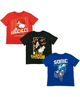 Sega Boys Tails Sonic The Hedgehog Knuckles Shadow 3 Pack Graphic T-Shirts to