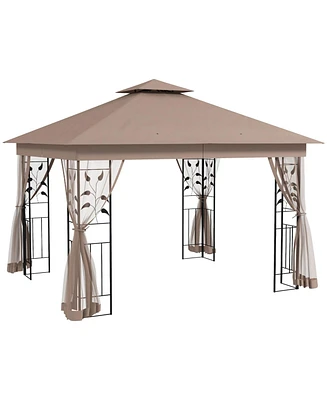 Outsunny 10' x Metal Patio Gazebo, Double Canopy, Tree Motifs,