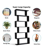 Gymax 6 Tier S-Shaped Bookcase Z-Shelf Style Storage Display Modern Bookshelf Black