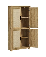 Homcom 64" Rattan Kitchen Storage Cabinet with Adjustable Shelf, Natural