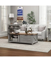 Homcom Farmhouse Coffee Table with Storage and Drawer, Distressed Gray