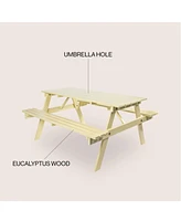 Jonathan Y Shoreham 55" Modern Classic Outdoor Wood Picnic Table Benches with Umbrella Hole