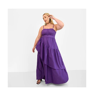 Rebdolls Plus Violette Poplin Corset Ruffle Maxi A Line Dress