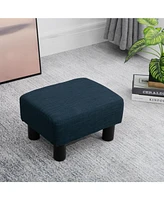 Homcom 16” Cubed Modern Linen Fabric Pouf Footrest Ottoman Furniture Dark Blue