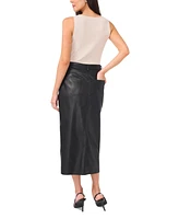 Vince Camuto Women's Faux-Leather Front-Slit Midi Skirt