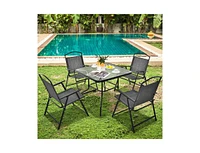 Slickblue 34 Inch Outdoor Dining Table Square Tempered Glass Table with 1.5 Inch Umbrella Hole-Black