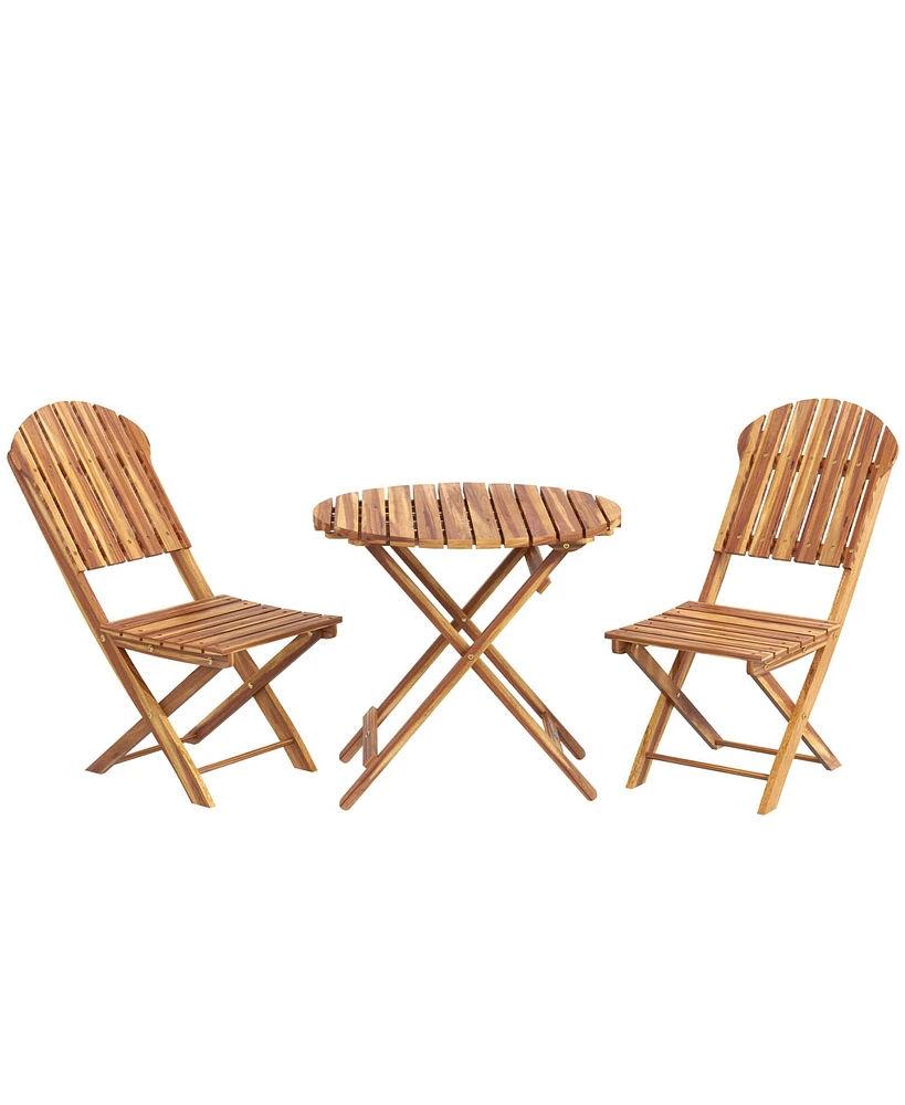 Outsunny 3-Piece Acacia Wood Bistro Set, Foldable Bistro Table and Chairs