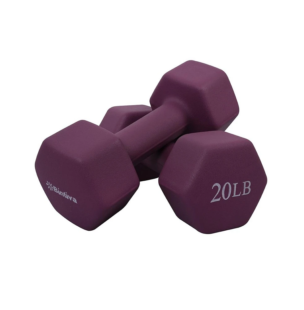 Bintiva Neoprene Hexagon Shaped Dumbbells - Violet - 20lbs