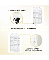 Streamdale Furniture 62" Height Wood Largehouse Balcony Portable Cold Frame With Wheels And Adjustable Shelves