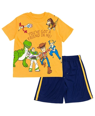 Disney Toddler Boys Pixar Toy Story Woody Buzz Lightyear Bo Peep Rex Athletic T-Shirt Mesh Shorts Outfit Set to