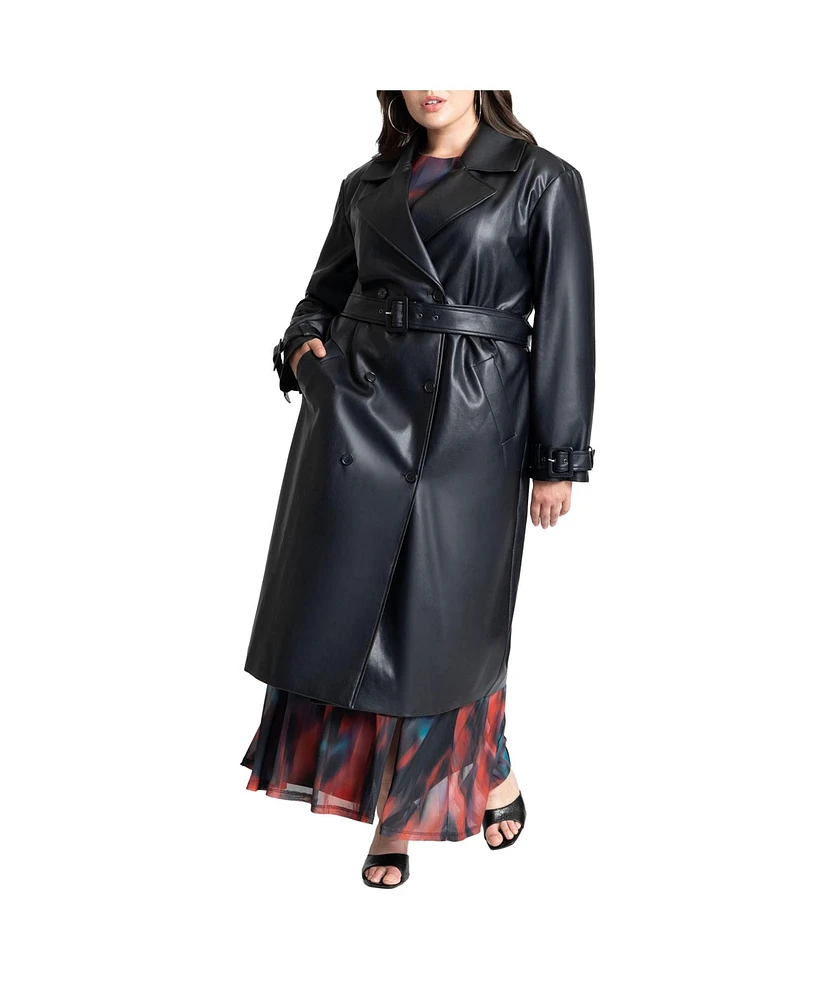 Eloquii Women's Faux Leather Trench Coat